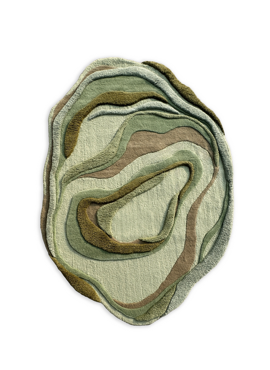 Tharic green irregular shaped hand tufted wool rug