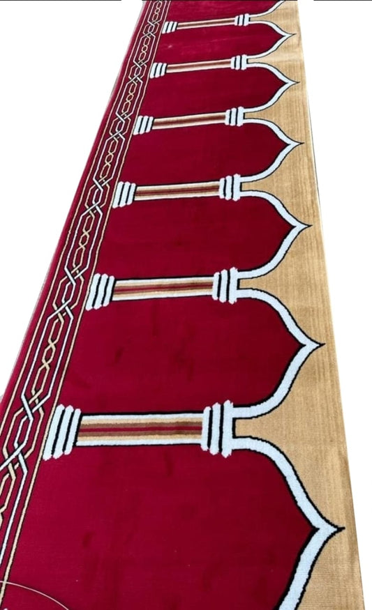 Noor red Janamaz carpet for masjid with mihrab design
