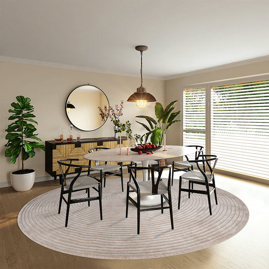 Taupe Ripple round hand tufted wool rug