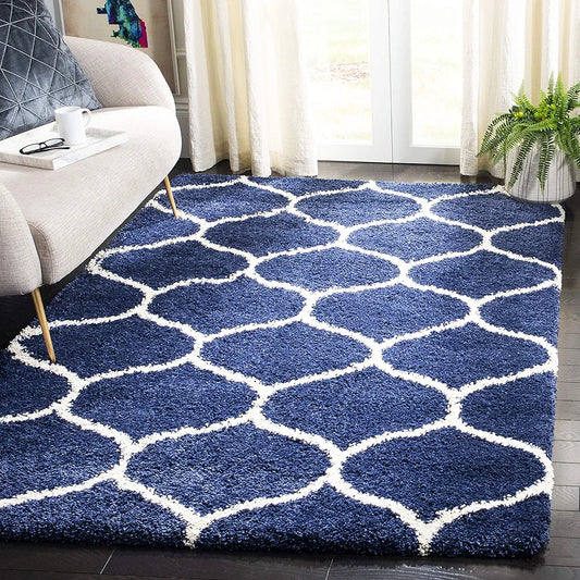 Veyric Navy & Ivory Ogee Shaggy Rug – alternate view