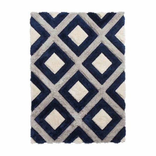 Navy Diamond Trellis Shag Rug