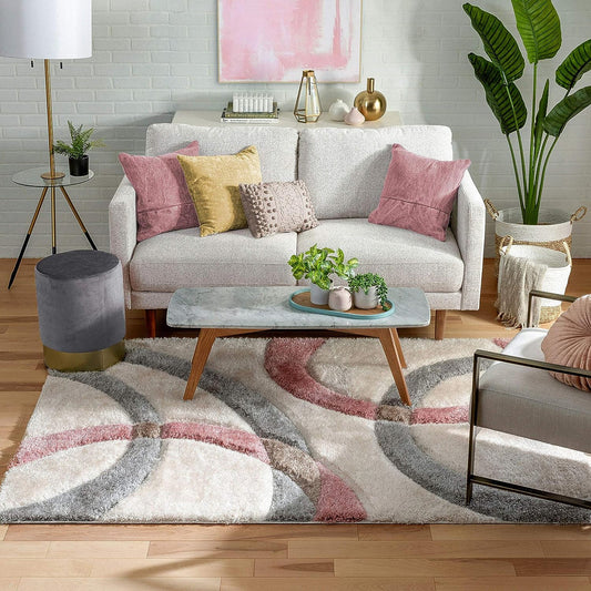 Blush Swirl Shag Rug - room setting