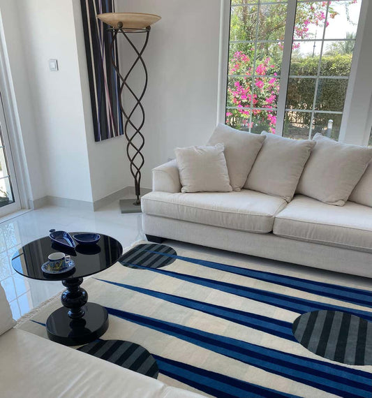 Morenza Navy & Ivory Abstract Hand Tufted Wool Rug – alternate view