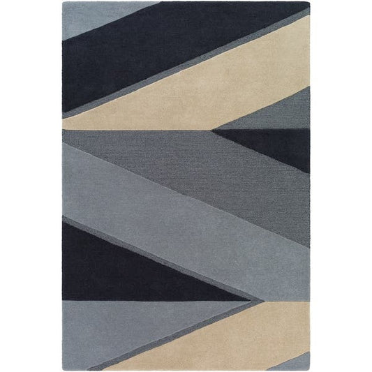 Morvian Geometric Gray Hand Tufted Wool Rug - Gray