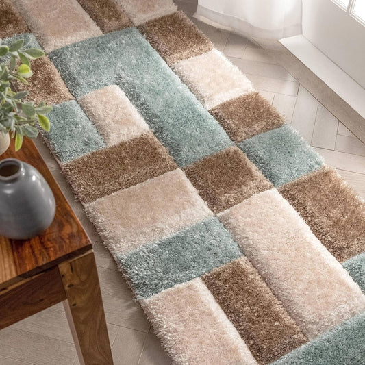 Seafoam Patchwork Shag Runner - room setting