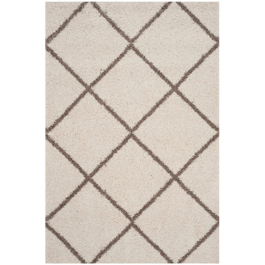 Sylora Ivory & Taupe Diamond Trellis Shaggy Rug – alternate view