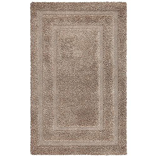 Vynric Beige Carved Border Shaggy Rug – alternate view