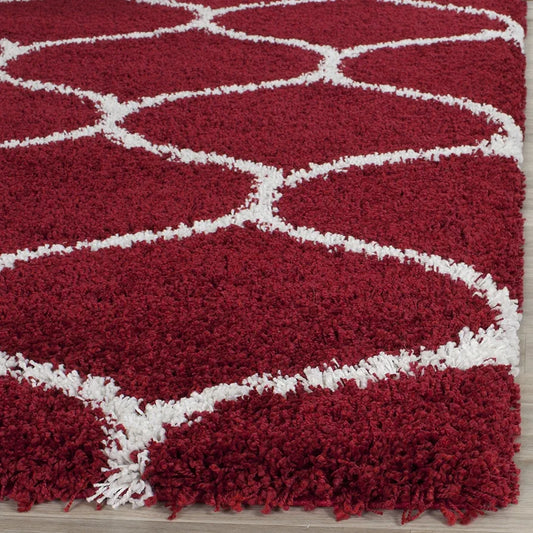 Orvian Red & Ivory Ogee Shaggy Rug – alternate view