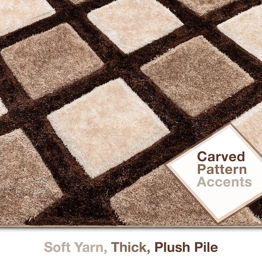 Falric Brown & Beige Diamond Shaggy Rug – alternate view