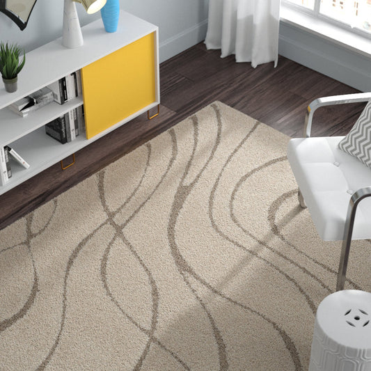 Riva Beige Wave Shag Rug - styled in a room