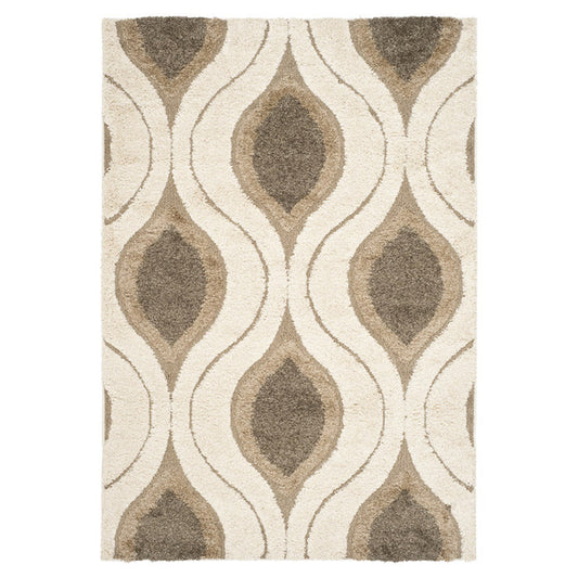 Ozala Beige Ogee Shag Rug - close-up of ogee trellis shag pile