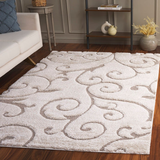 Scroll Ivory Taupe Shaggy Carpet – view 5