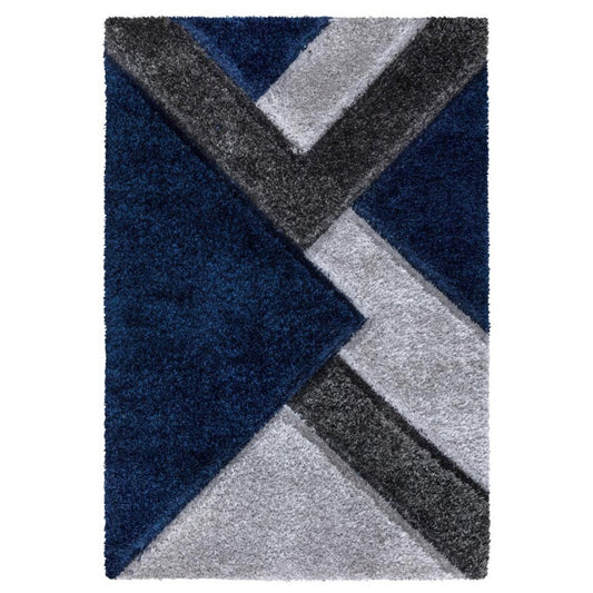 Nyra Navy Geometric Shag Rug - styled in a living room