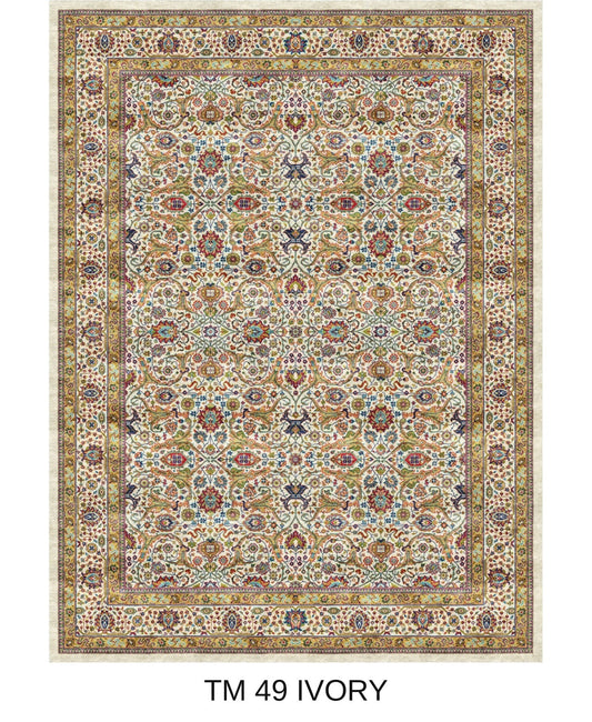 Bahar ivory Persian floral machine-made polyester carpet, full view