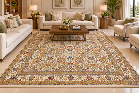 Bahar ivory Persian floral machine-made polyester carpet, view 2