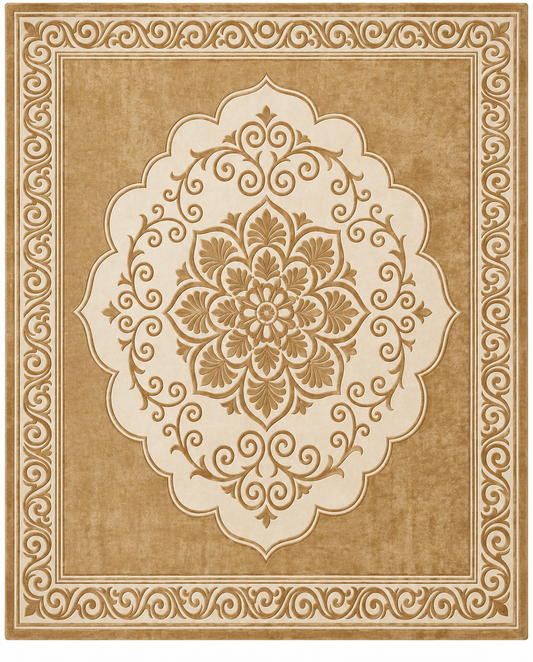 Sunehri gold and cream scroll medallion hand tufted wool rug, view 2