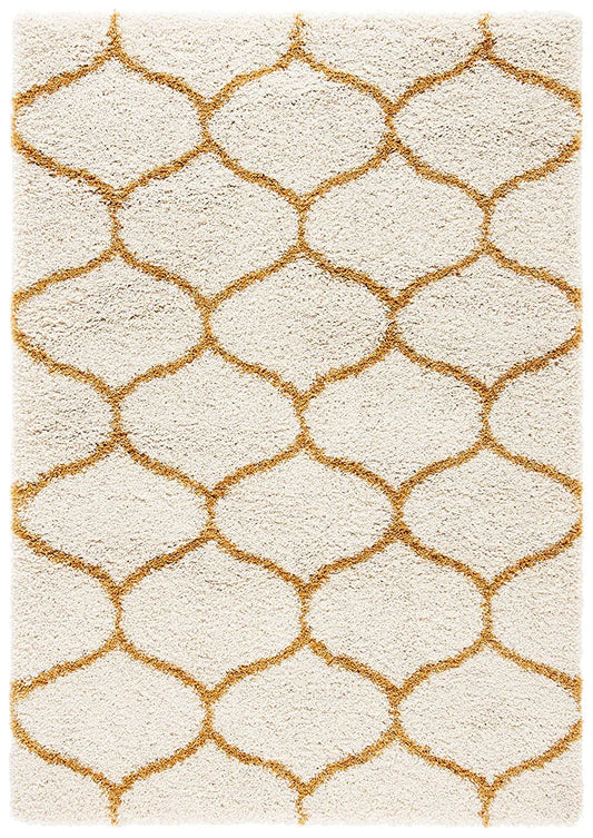 Nolira Ivory & Mustard Ogee Trellis Shaggy Rug – alternate view