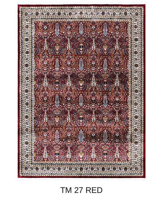 Pardis red Persian garden machine-made polyester carpet, full view