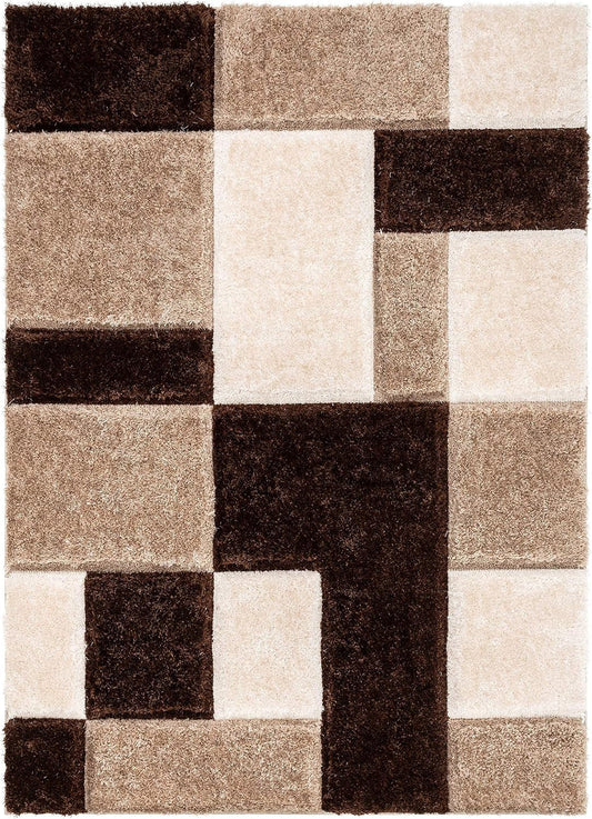Walnut Patchwork Shag Rug - room setting