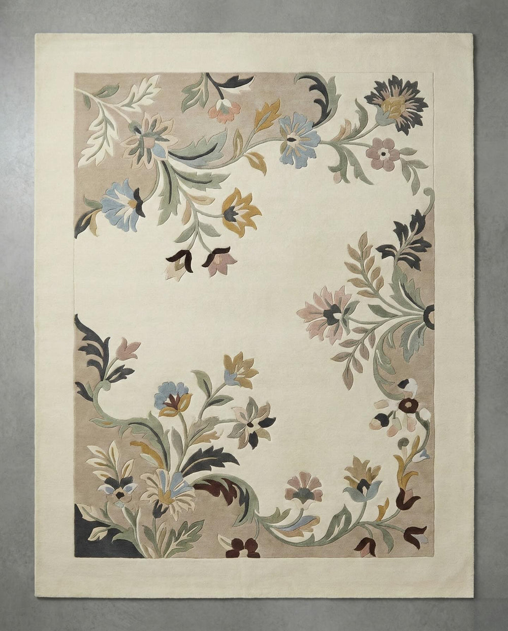 Camille cream floral spray hand tufted wool rug, view 2
