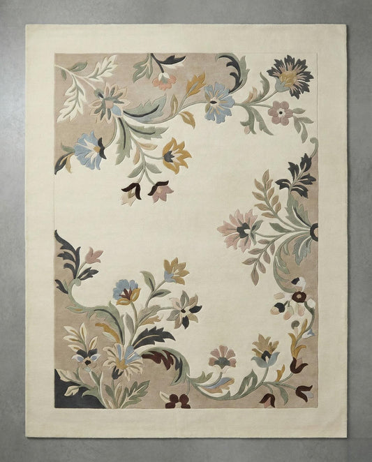 Camille cream floral spray hand tufted wool rug, view 2