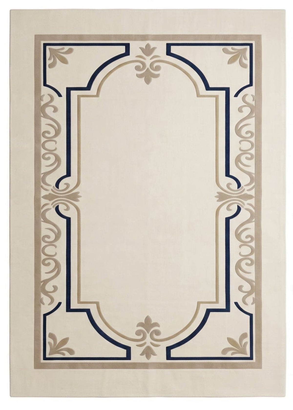 Rivoli cream and navy line border hand tufted wool rug, view 2