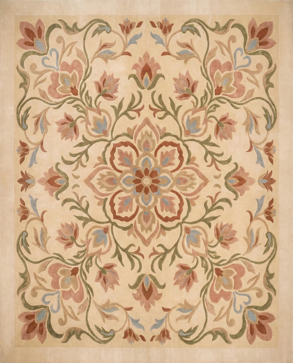 Nargis cream and sage floral garden hand tufted wool rug, view 2