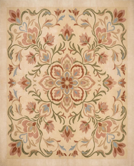 Nargis cream and sage floral garden hand tufted wool rug, view 2