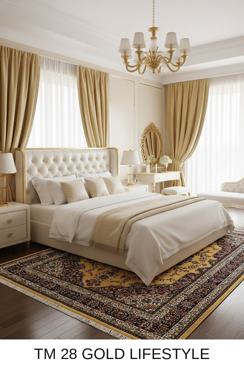 Zarin gold Persian medallion carpet in a room