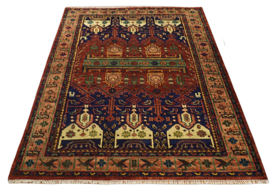 Diyarbakir Rust Red Geometric Hand Knotted Wool Rug – texture detail