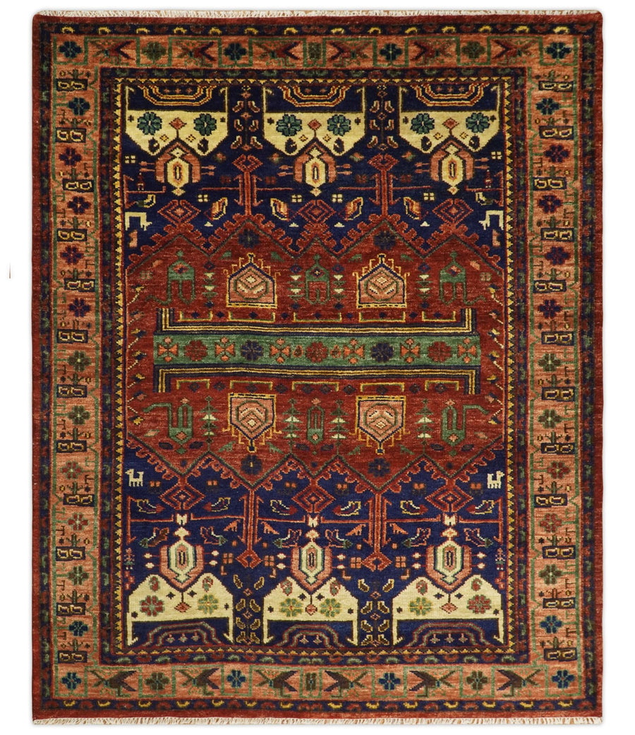 Diyarbakir Rust Red Geometric Hand Knotted Wool Rug – edge detail