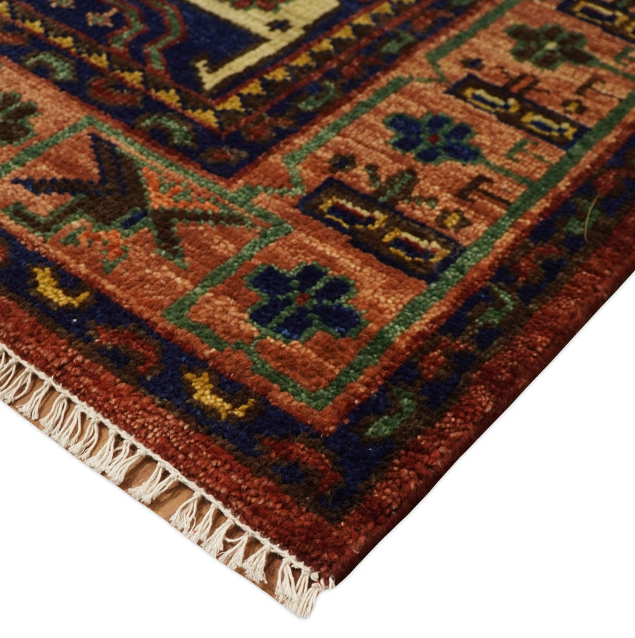 Diyarbakir Rust Red Geometric Hand Knotted Wool Rug – styled view