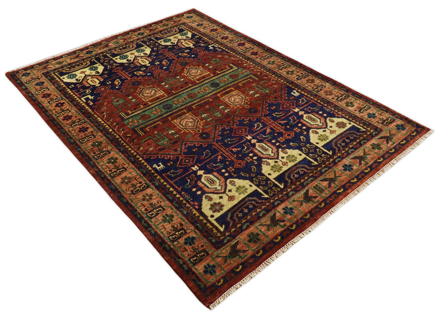 Diyarbakir Rust Red Geometric Hand Knotted Wool Rug – top view