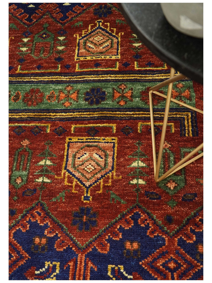Diyarbakir Rust Red Geometric Hand Knotted Wool Rug – room view