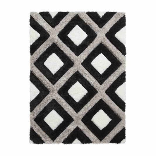 Monochrome Diamond Trellis Shag Rug