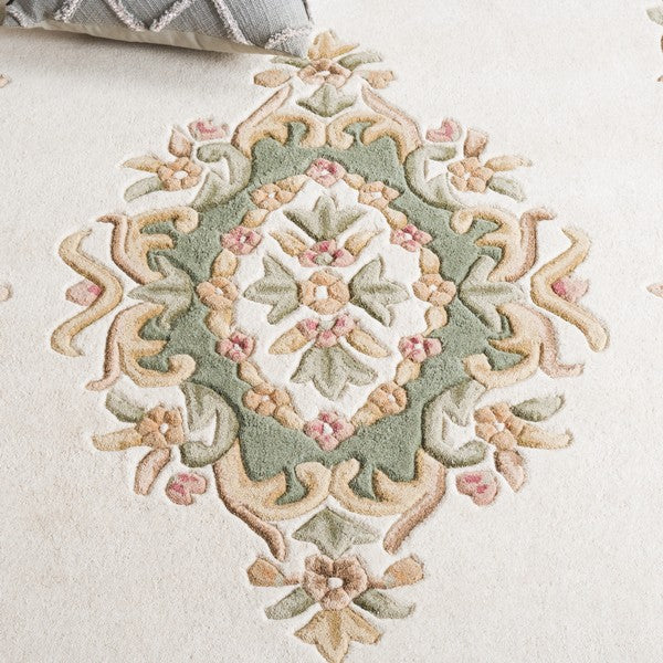 Seraphine cream and sage floral medallion hand tufted wool rug, view 5