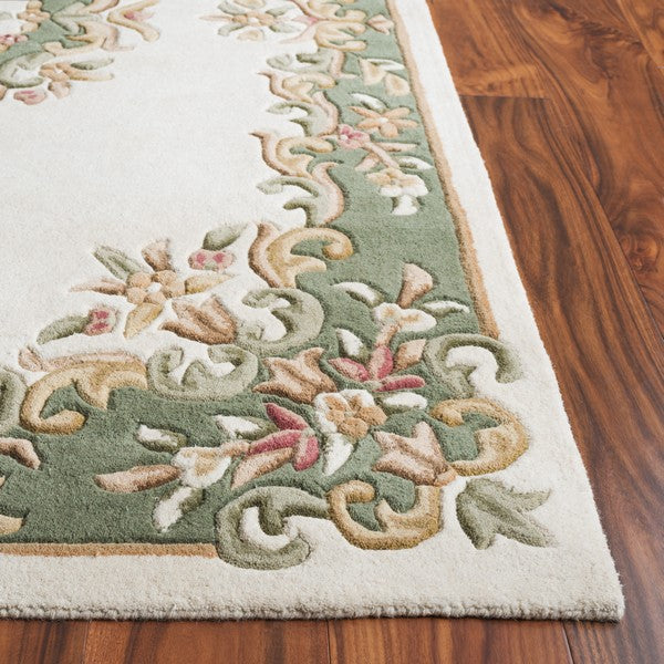 Seraphine cream and sage floral medallion hand tufted wool rug, view 4