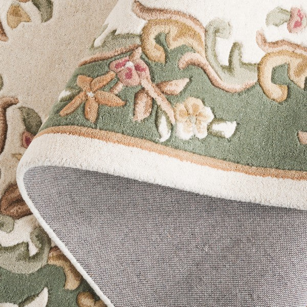 Seraphine cream and sage floral medallion hand tufted wool rug, view 3