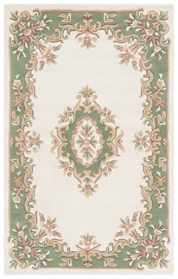 Seraphine cream and sage floral medallion hand tufted wool rug, full view