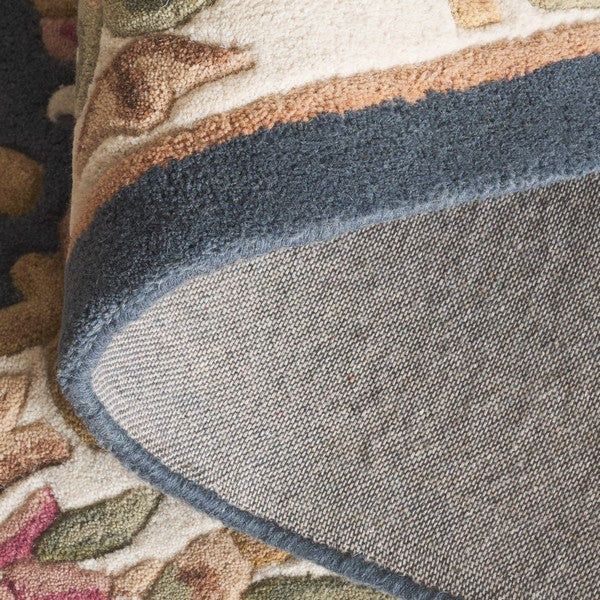 Colette slate blue and cream floral medallion hand tufted wool rug, view 4