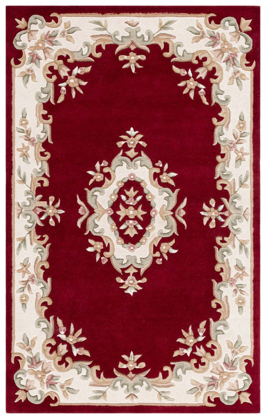 Aurelia dark red floral medallion hand tufted New Zealand wool rug full design