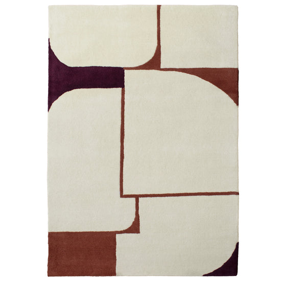 Avanti cream, rust and plum geometric hand tufted wool rug, full view