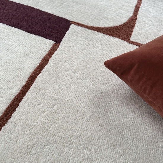 Avanti cream, rust and plum geometric hand tufted wool rug, view 3