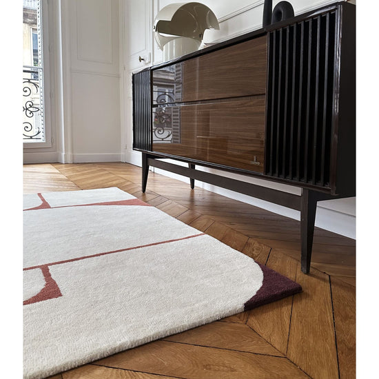 Avanti cream, rust and plum geometric hand tufted wool rug, view 4