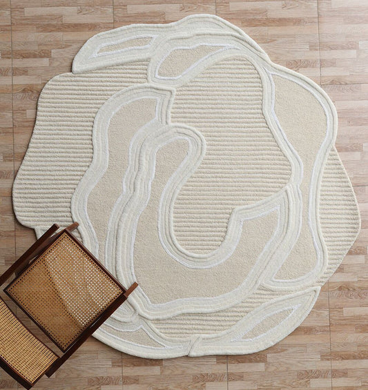 Rosalind ivory irregular hand tufted wool rug, full view