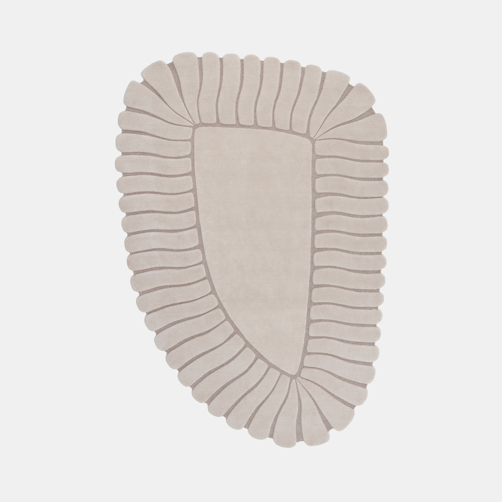 Selene beige irregular hand tufted wool rug, full view