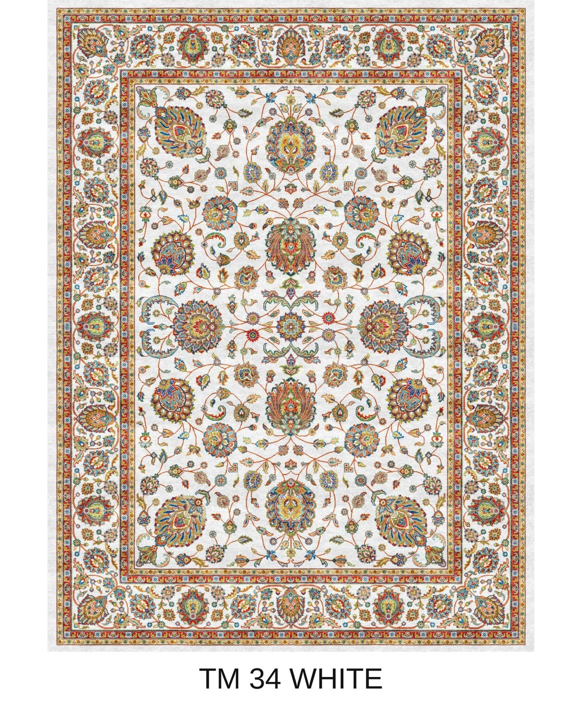 Anahita white Persian floral machine-made polyester carpet, full view