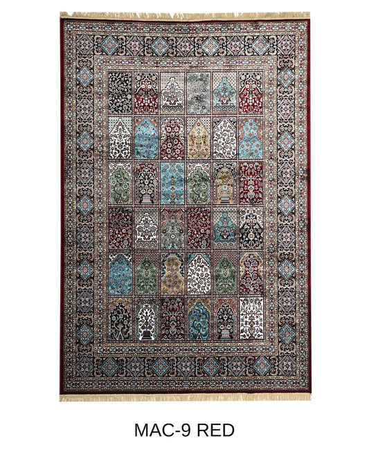 Baghgul red Persian garden panel machine-made viscose carpet, full view