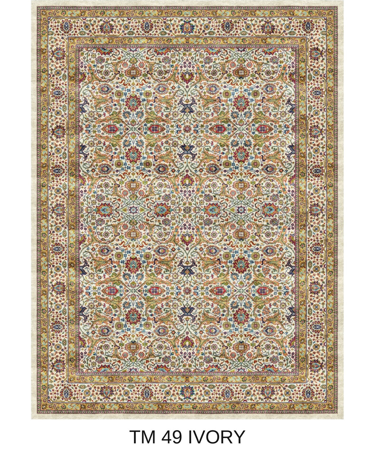 Bahar ivory Persian floral machine-made polyester carpet, full view