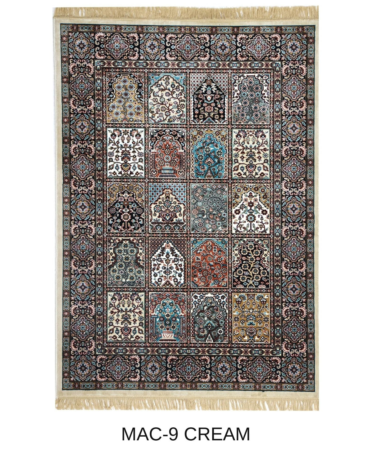 Bostan cream Persian garden panel machine-made viscose carpet, full view